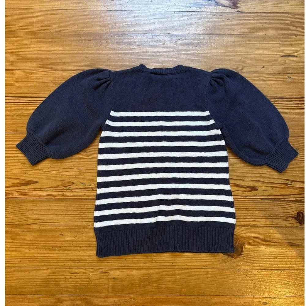Sail to Sable‎ Sweater Womens Navy Blue Excellent Puff Sleeve Striped SIZE S